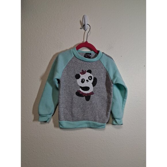 Real Love Sweatshirt Dancing Panda Sequins Casual Toddler Girls Size 4T - Picture 1 of 6